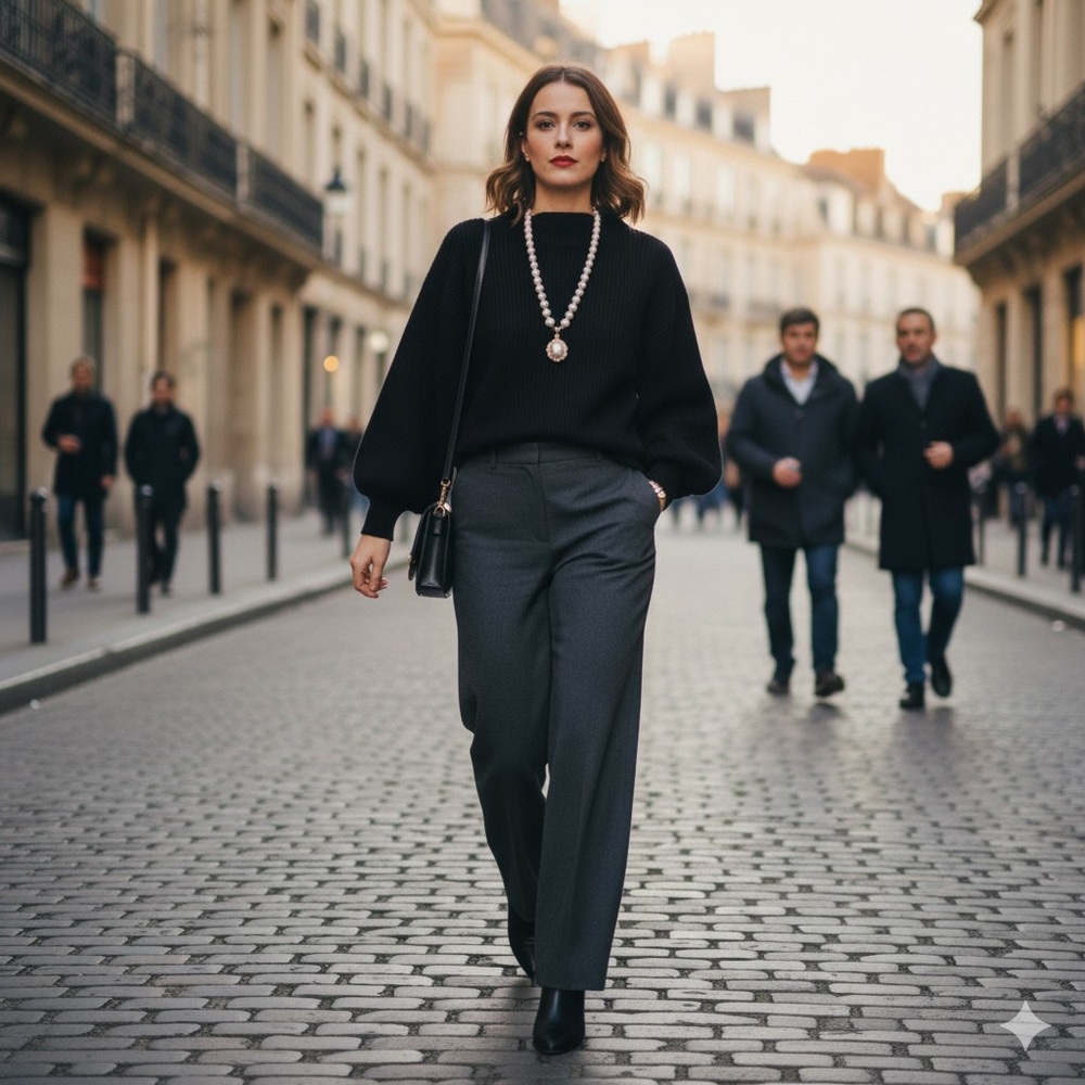 Elegant Retro Sleeve Black Mock-Neck Sweater - Flattering & Comfy Fit